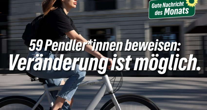 Frau fährt mit einem E-Bike durch die Stadt. Das Bild verweist auf das Projekt „Anders pendeln“, bei dem 59 Menschen aus dem Main-Kinzig-Kreis Bus, Bahn und E-Bike als Alternative zum Auto im Alltag testen.